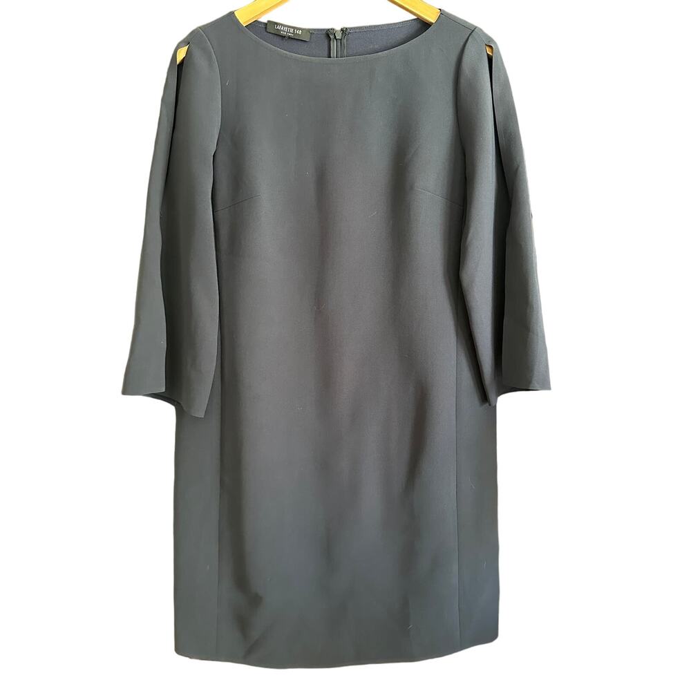 LAFAYETTE 148 | Navy Blue Crepe Sheath Split Sleeve Dress | Size 10